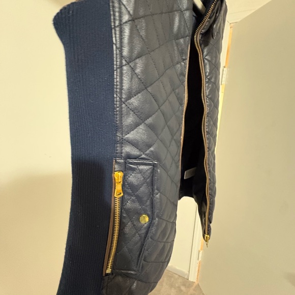 Fate Navy and Brown leather Quilted Vest - Picture 7 of 12